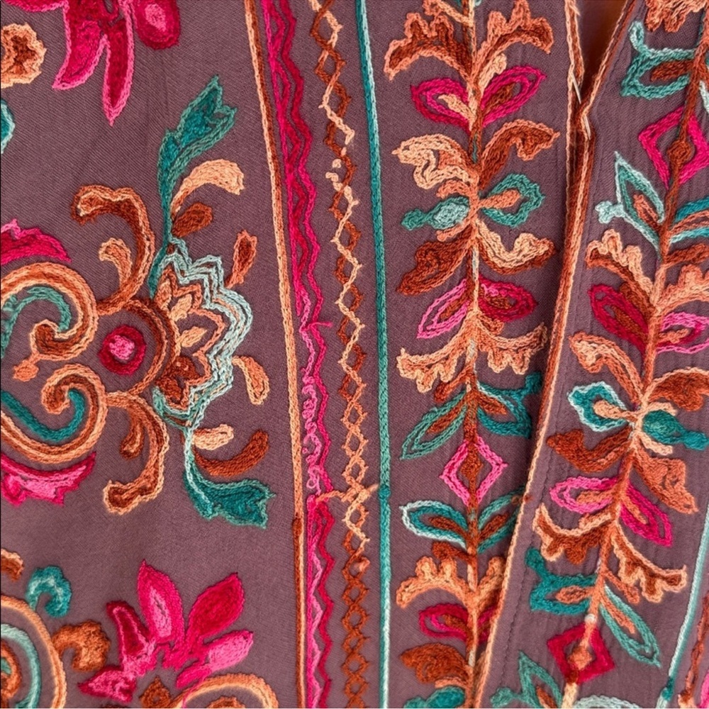 Boho Embroidered Kimono Tunic Top Multicolor Open Front S/M Umgee - Picture 4 of 6